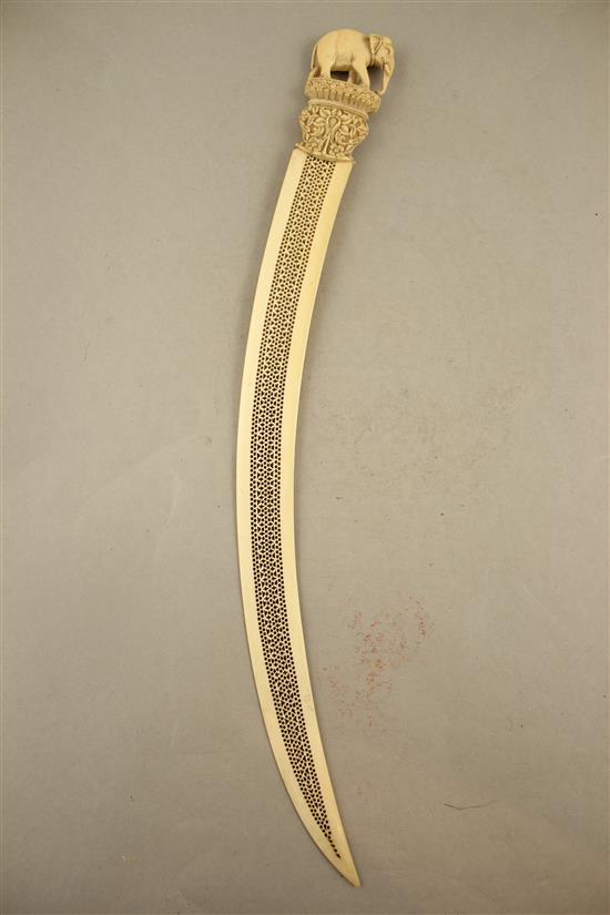 A late 19th century Indian ivory paper knife, 16.5in.